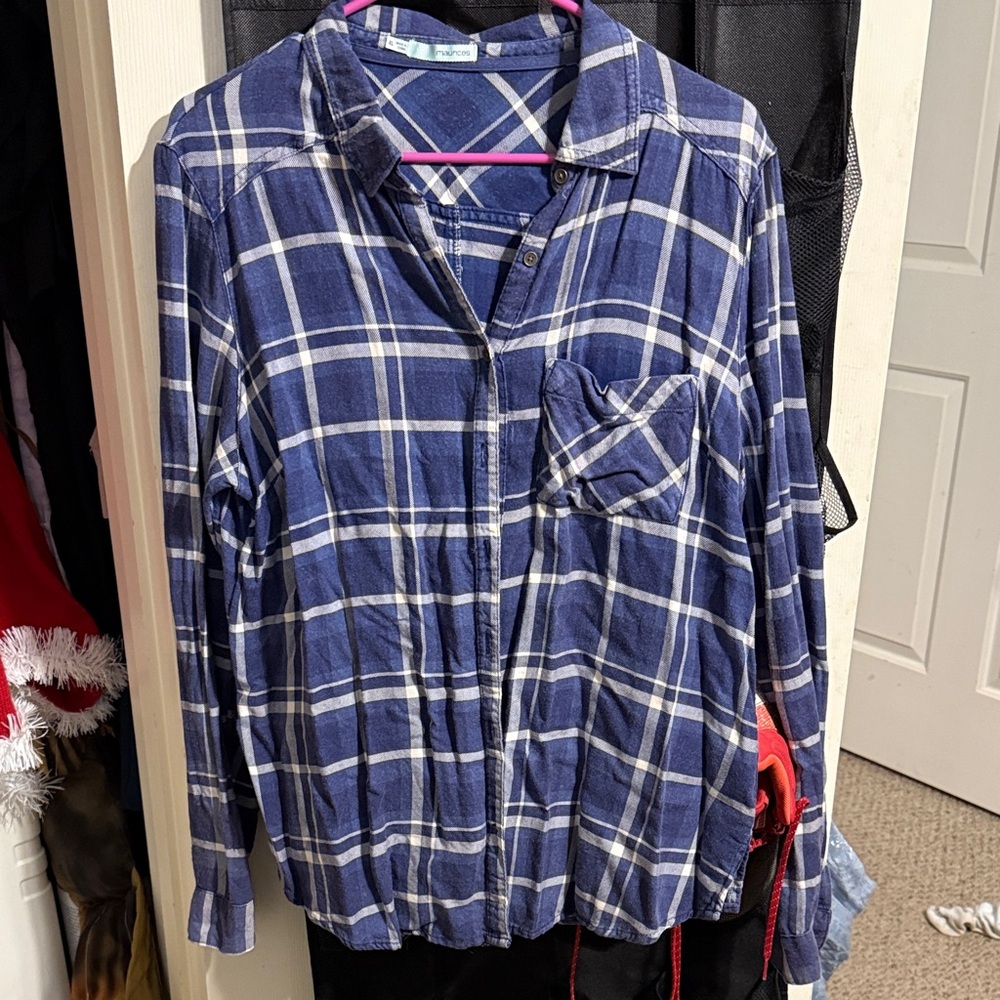 Maurices Blue Plaid Button Down Shirt